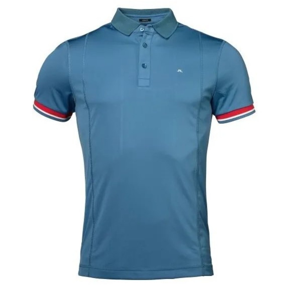 J.Lindeberg Mens William Slim TX Jersey+ Golf Polo Blue Short Sleeve Medium